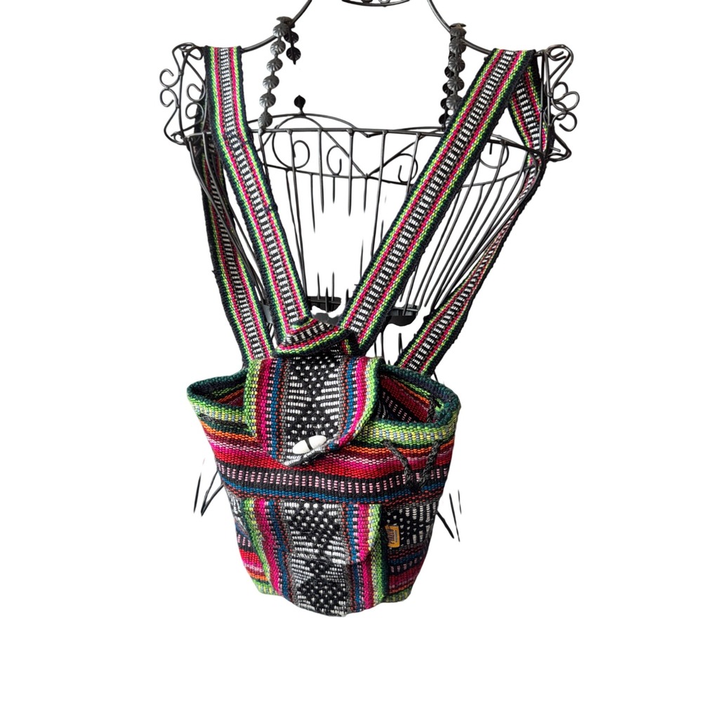 Pinzon Baja Woven Mini Backpack Multicolor Striped Small Festival Bag OS - Picture 2 of 8